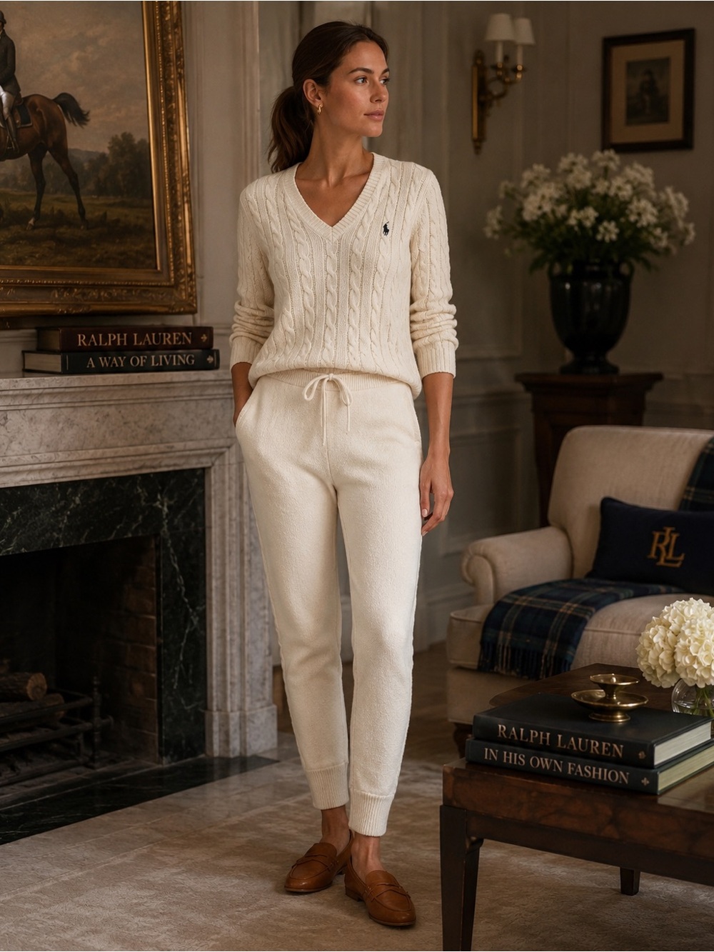 LAUREN RALPH LAUREN New WOOL CASHMERE Blend Jogger Pants Cable Knit Side 1X TG